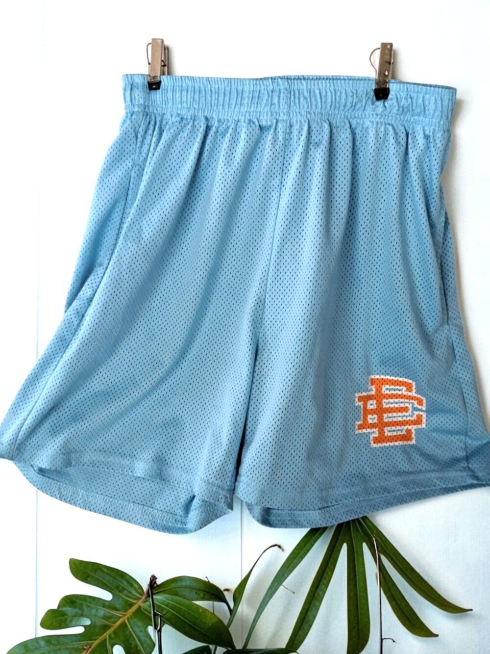 Eric Emanuel Light Blue Orange Logo Mesh Shorts Men’s Size Medium